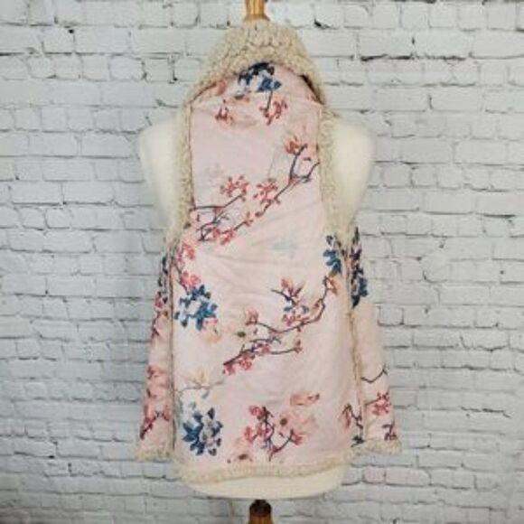 BB DAKOTA bb Dakota Reversible Sherpa Teddy Floral Sweater Vest S NEW - Picture 5 of 7